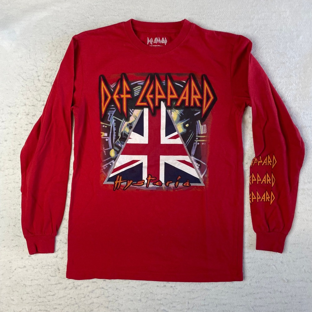 Def Leppard Hysteria Long Sleeve T-Shirt Mens Small Red Graphic Band Tee